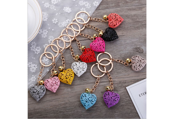1pcs Fashion Metal Keychain Chain Color Heart Metal Bell Keychain