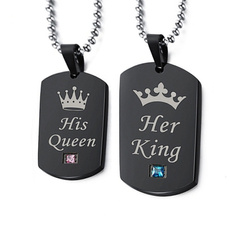 His & Hers Matching Set Titanium Stainless Steel His Queen Her King Couple Pendant Necklace
