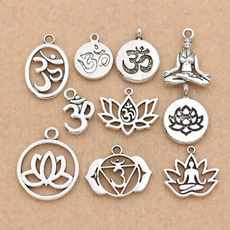 10PCS Antique Silver Plated Yoga OM Sign Charm for Bracelet Jewelry Accessories DIY