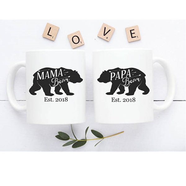 Mama Bear Papa Bear Couples Mugs, Mug Set, Pregnancy Announcement Mugs,  Baby Announcement, Christmas Gift For Mom And Dad