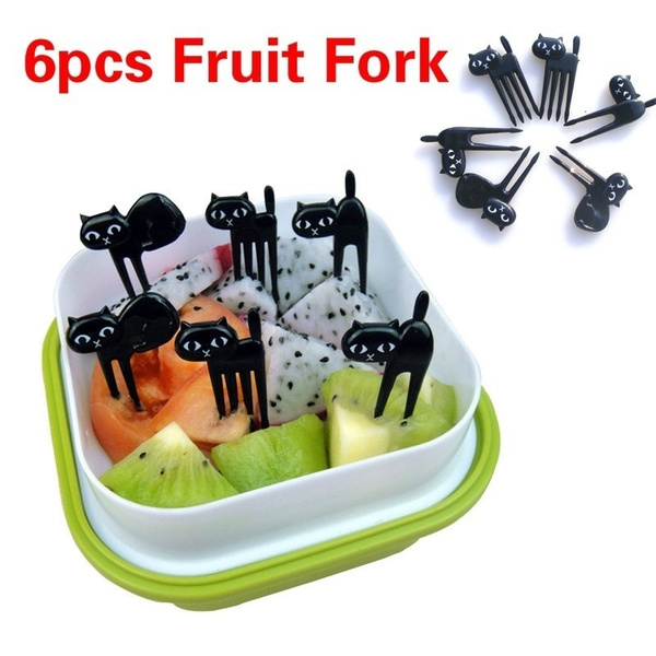 6Pcs Mini Animal Fork Fruit Picks Cute Cartoon Cat  Fork Bento Lunch Box Decor``