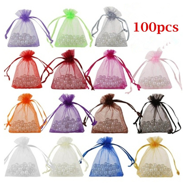 100pcs/lot 7x9cm White Color Drawstring Organza Bags for Wedding Christmas  Gift Bags Jewelry Packaging Organza Bags & Pouches