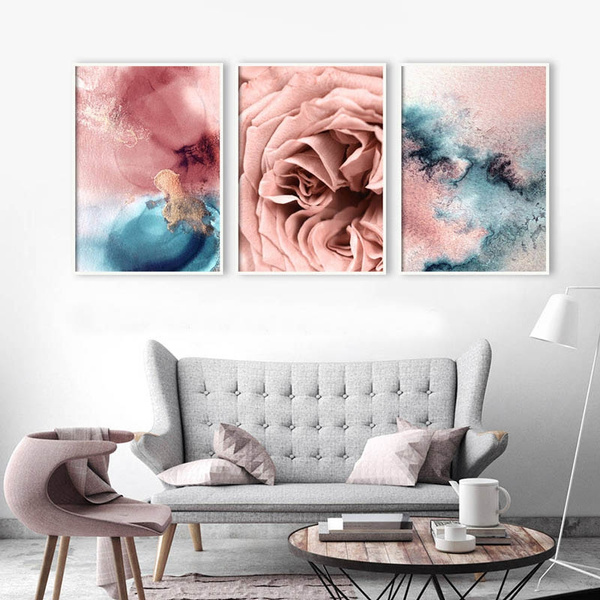 Navy Blush Wall Art, Blue Pink Abstract Print, Watercolor Painting, Sister Gift, Rose Gold, Ink Artwork, Bedroom Decor No Frame | Wish