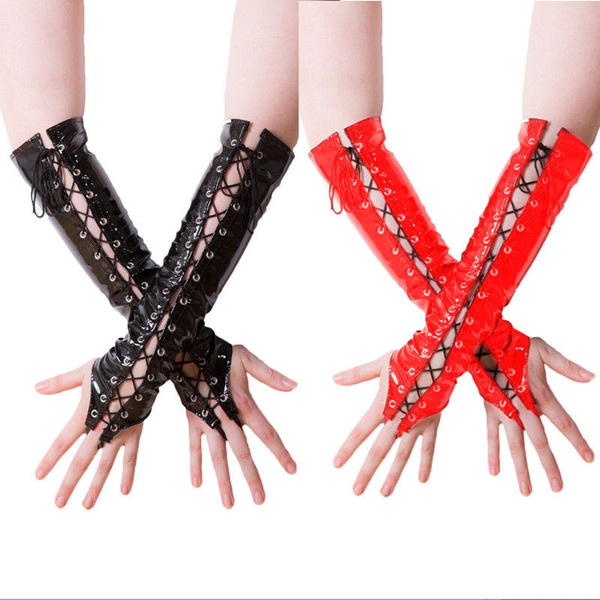 New bdsm women black red finger bondage mittens gloves stage restraints