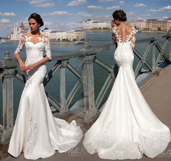 White Ivory Mermaid Wedding Dress Lace Bridal Gowns Custom size 2 4 6 8 10 12 14 