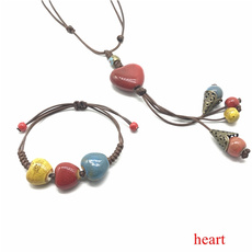 Vintage One Set Handmade Colorful Heart Shape  Ceramic Bracelet and Necklace