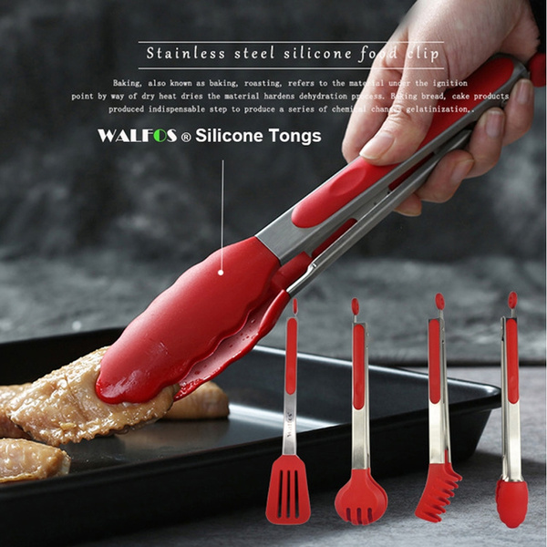 Silicone Kitchen Tongs Clip Stainless Food Bbq Tools Cooking