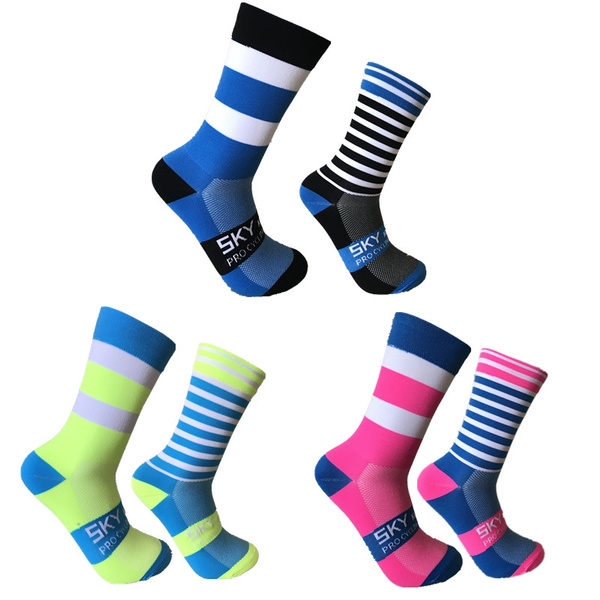  NEZIH 1pair Anti Slip Bike Socks Bicycle Compression Sport Sock  Men and Women Street Sports Socks Racing Cycling Socks Sports Socks (Color  : Xing lv, Size : 37-44) : Automotive
