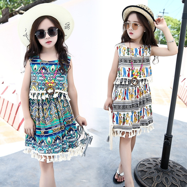 Girls Summer Dresses 2018 New Cotton Printed Tassel Dress Children Clothing Bohemian Dress Beach Dress Kids School Outfits 2 12Years Wish