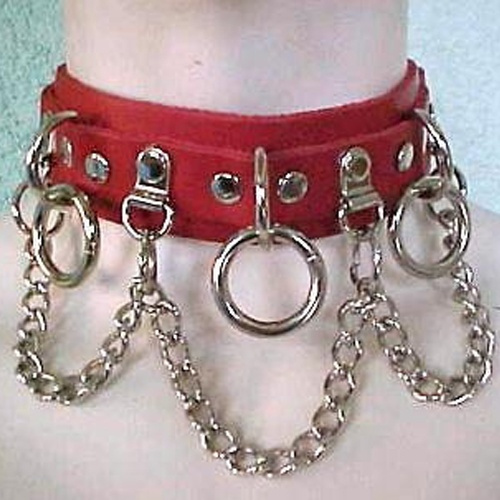Handmade Punk Red Leather Collar Bondage Choker With O Ring Chain Wish Handmade Punk Red Leather Collar Bondage Choker With O Ring Chain Wish