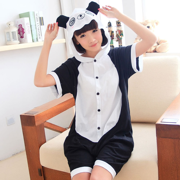 Summer Animal Panda Adult Women Men Cotton Mesh Pajamas One Piece