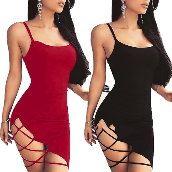 Women Fashion Sexy Hollow Design Sling Dress Ladies Slip Mini Dress