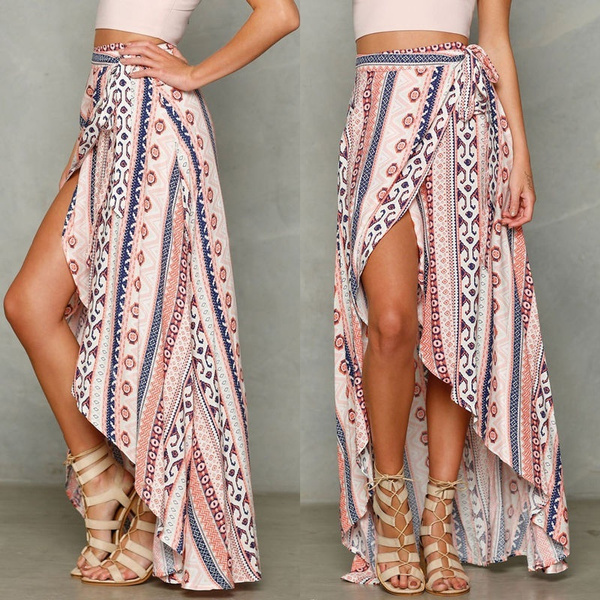 boho chiffon split maxi skirt