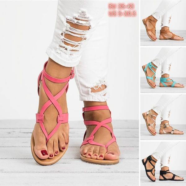 Ankle strap buckle flip flop gladiator thong hotsell flat sandals