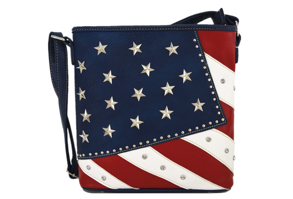 red white blue purse