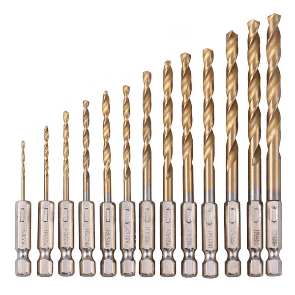 MACXCOIP Hex Shank Drill Bit Set 13Pcs HSS Titanium Twist Drill Bit For - View #3