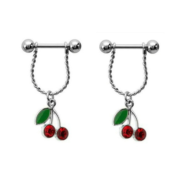 2Pcs Dangle Cherry Nipple Ring 316L surgical steel sexy Nipple shield  piercing jewelry