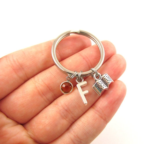 Key Rings Reading Book Keychain- Choose A Birthstone and Initial, Book Keyring, Reading ...