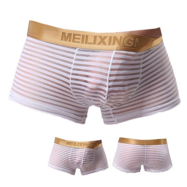 Men's Half Transparent Cool Mesh Underwear Wide Anti-Wear Belt Underpants  Boxer Shorts