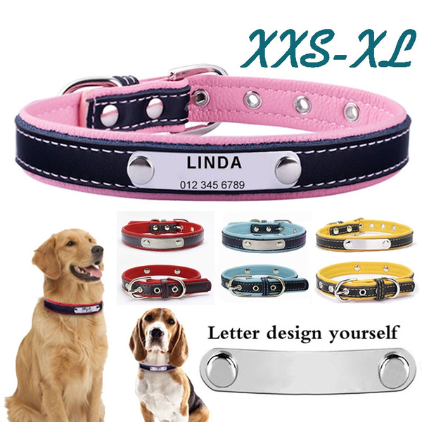 Xxs Dog Collar
 Dog Collars Adjustable Padded Leather Personalized Pet Name ID Collar