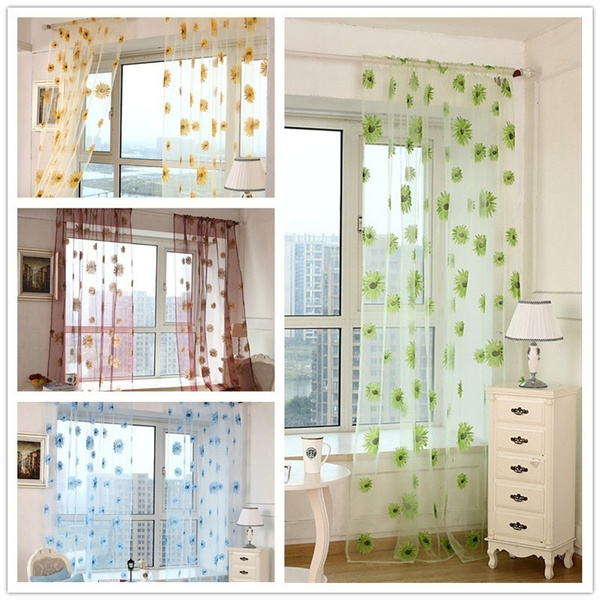 Sunflower Voile Curtain Window Screening Balcony Flower Tulle Curtain   5af1564a3cb050253d8e3eae Large 