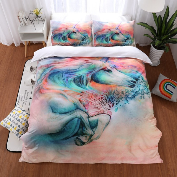 Unicorn Bedding Set Cartoon Single Bed Duvet Cover Animal for Kids Girls  2/3 Pcs/set Rainbow Bedspreads (NO Comforter and Flat Sheet) | Wish