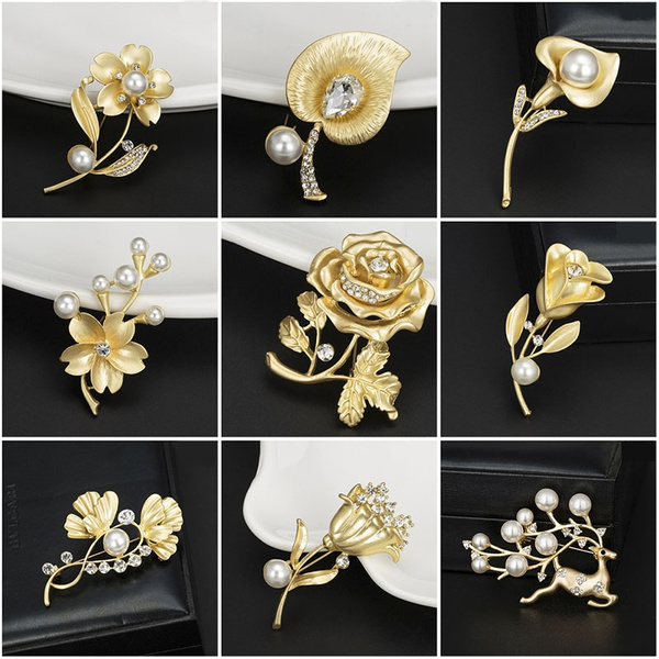 New Fashion Design Gold Silver Plated Lovely Flower Pearl Brooch Clothes  Pins Wedding Accessories for Woman | Wish