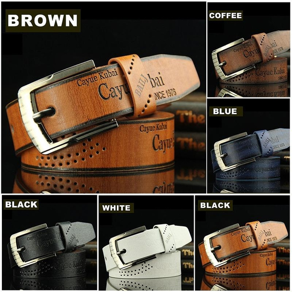 2019 New Mens Leather Single Prong Belt Business Casual Dress Metal Buckle  Modern (Color: White,Brown,Blue,Black,Coffee,)