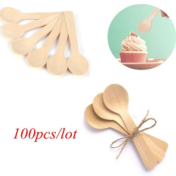 100Pcs/lot Mini Wooden Spoon Ice Cream Spoons Wedding Parties Banquets ...