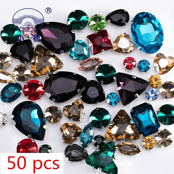 50Pcs/Pack Glitter Crystal Sew on Rhinestone with Claw Diy Colorful Dress  Stones Mix Shape Glass Rhinestones for Clothing 142z