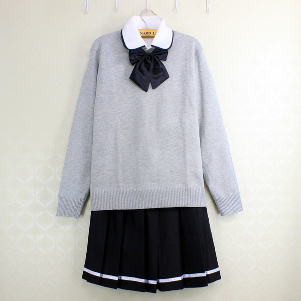 Japanese Women JK Student Sweater Cardigan School Uniform Set Cosplay Costume