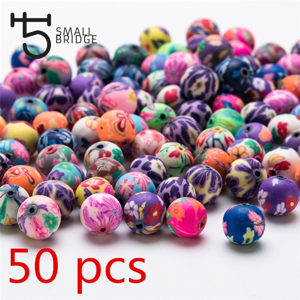 Handmade Polymer Clay Beads, Patterned Polymer Beads, 10mm Round