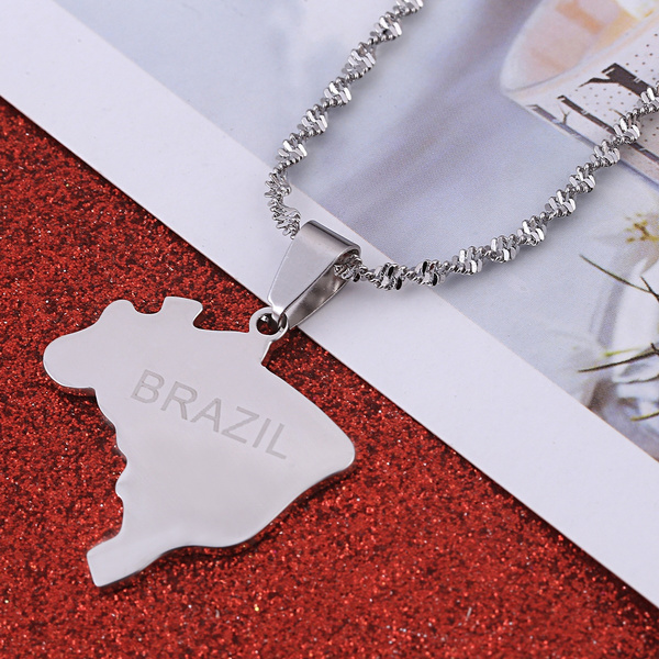 Gold Color Brazil Map Brasil Pendant Necklaces for Women Trendy