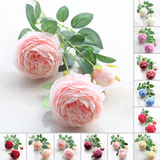 3 Heads Roses Fake Rose Artificial Peony Silk Flowers Wedding Party Bride Bouquet Home Decor