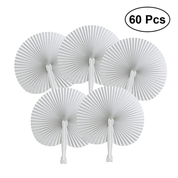 60pcs Folding Paper Fan Tissue Fan Decorative Circular Wedding Favors Hand Paper Fan Wedding