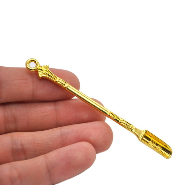 Golden Metal Spoon Use For Sniffer Snorter Snuff Powder Spoon Pendants 85MM