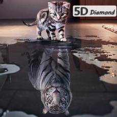 5D Diamond Diy Cross Stitch Cat and Tiger Reflections Home Decoration Painting Background Wall Art Wallpaper
