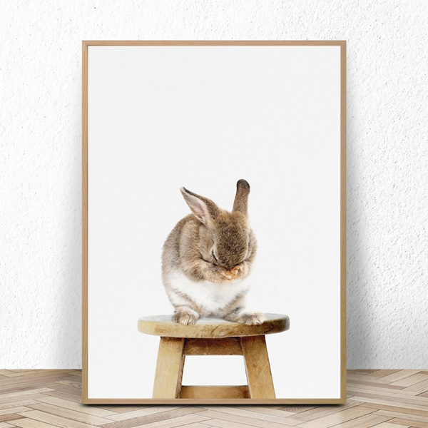 Cute Baby Animal Rabbit Tail Canvas Art Print And Poster Nursery Woodlands Bunny Canvas Painting Nordic Wall Picture Home Decor Wish