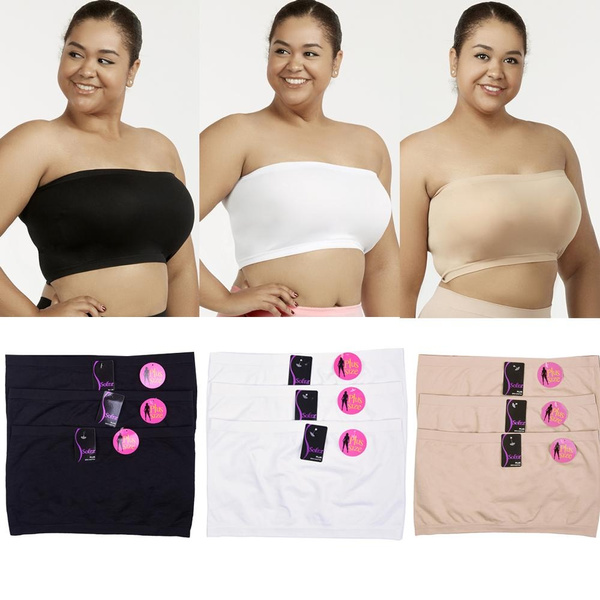 3 Pc Womens Plus Size Tube Top Bra Strapless Bandeau One Size Fits Most  Stretch