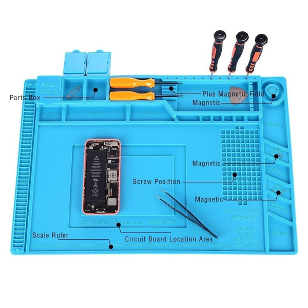 Cellphone Repair Mat, M.Way 45 x 30cm Multi-function Magnetic Heat Insulation  Silicone Screw Repair Tools Pad Desk Mat Maintenance Platform for BGA  Soldering Iron Repair Station, Watch Repair