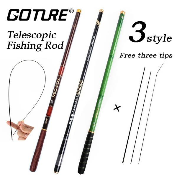 Goture Carbon Fiber Telescopic Fishing Rod+3 Tips Fishing Rod 3.0-7.2M 2/8  Power