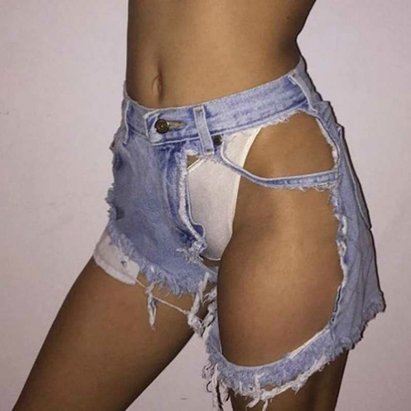 Yollmart Women Sexy Cut Off Low Waist Denim Jeans Shorts Mini Hot Pants-Blue-S  at Amazon Women's Clothing store
