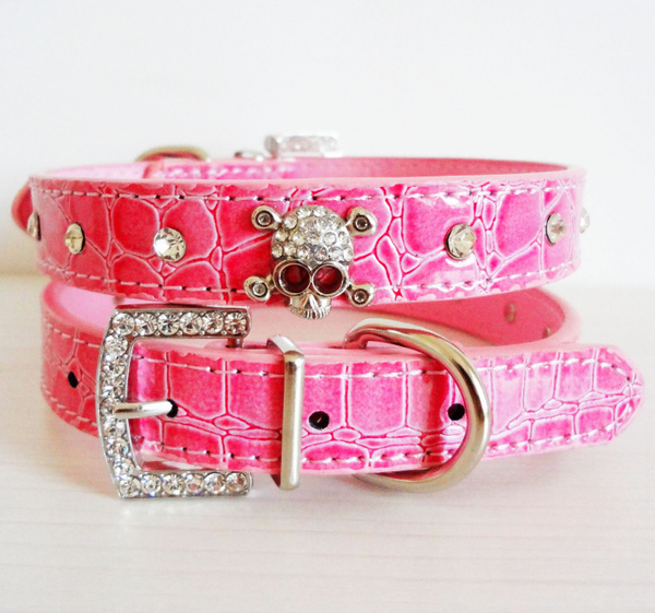 Leather diamante hotsell dog collar