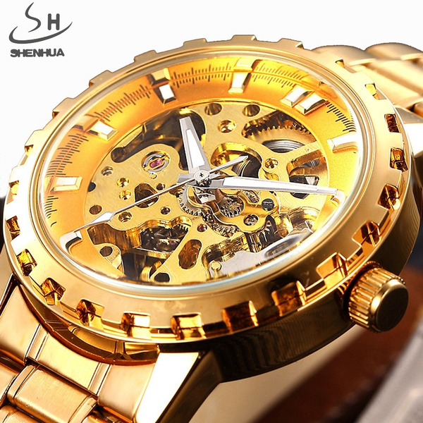 New Shenhua Brand Gold Automatic Watch Men Luxury Skeleton