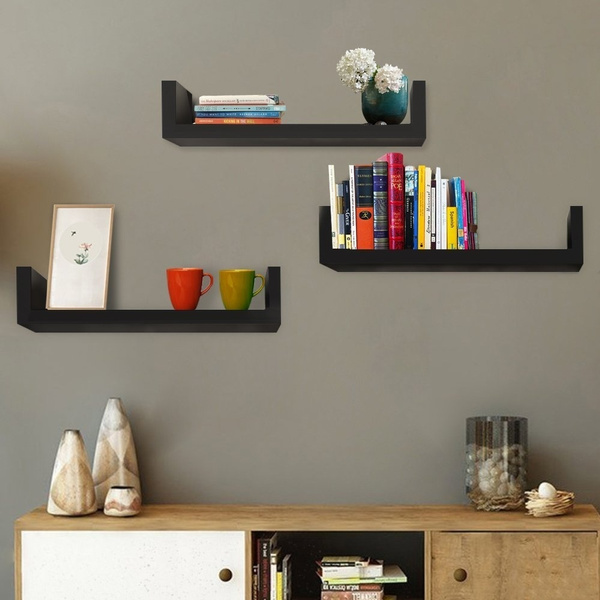 3 In 1 U Shaped Floating Display Shelves Ledge Bookshelf Wall Mount | Wish