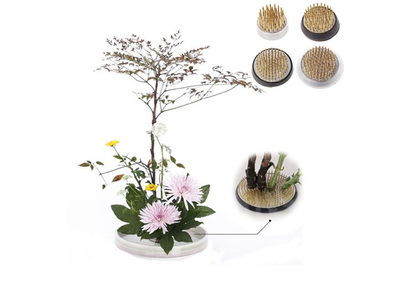 Round Ikebana Kenzan Flower Frog With Rubber Gasket Art Fixed Arranging Tools 