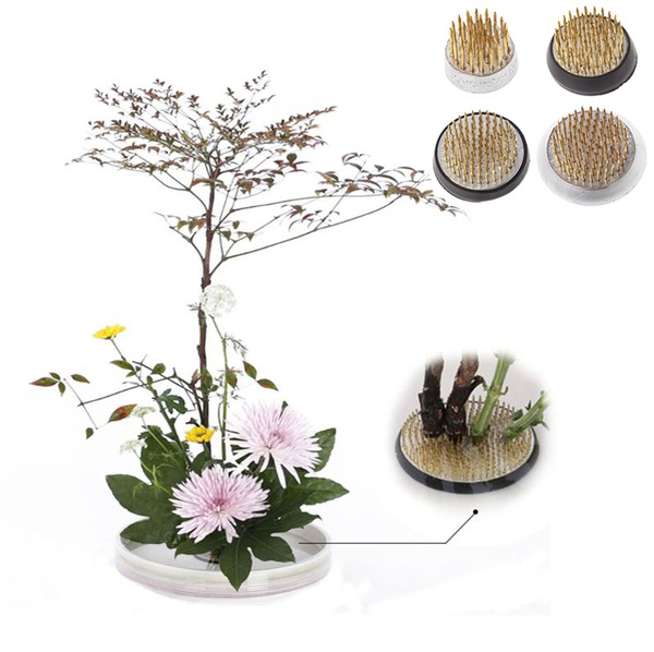 Round Ikebana Kenzan Flower Frog With Rubber Gasket Art Fixed Arranging Tools 