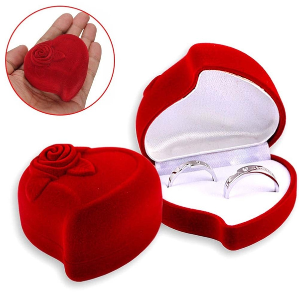 Rose Flower Shape Velvet Ring Box Jewellery Storage Boxes Wedding Anniversary 