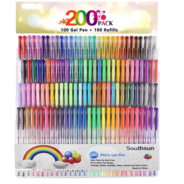 200 Glitter Gel Pen Set, Reaeon 100 Gel Markers plus 100 Colors Refills  Glitter Neon Pen for Adults Coloring Books Craft Doodling Drawing Bullet  Journal Highlighter