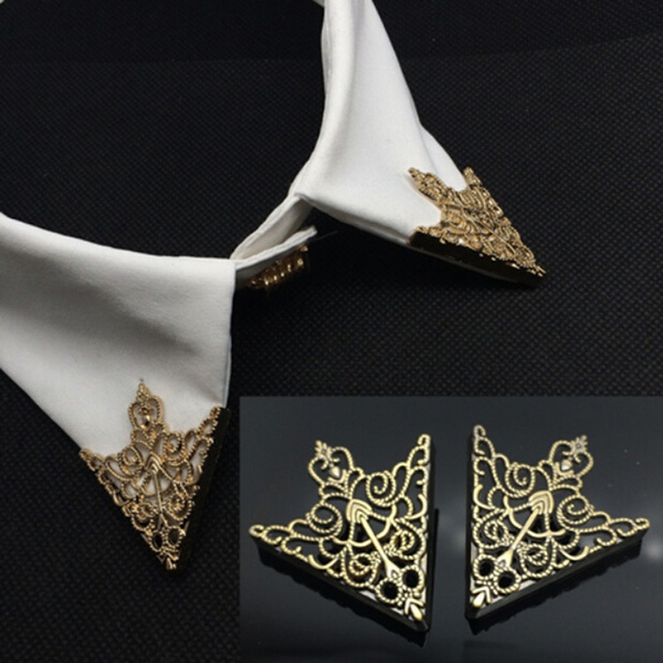 2 Pieces Blouse Shirt Metallic Metal Pointed Collar Clips Wing Tips nr 5 